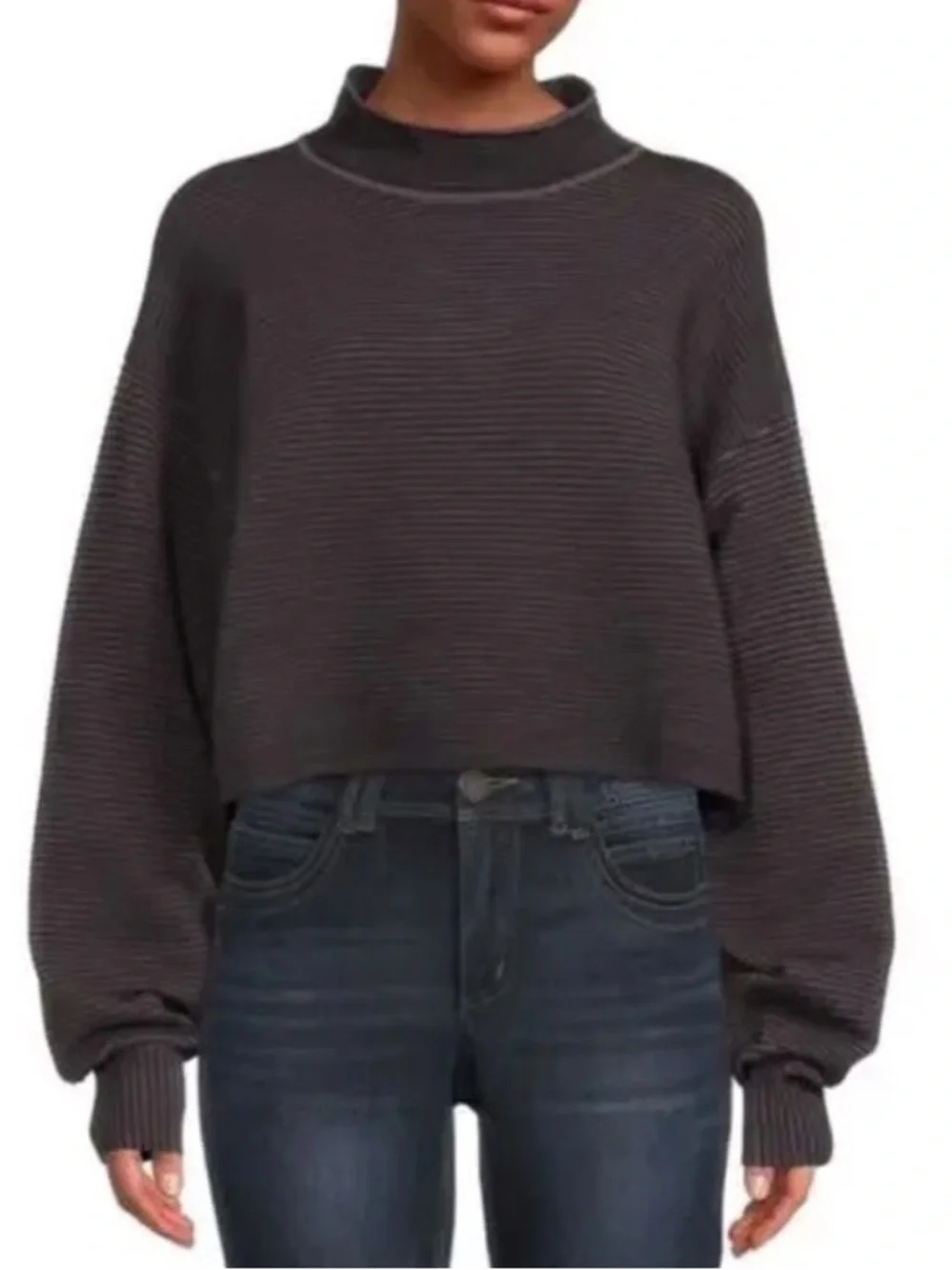 Good American Heavy Ribbed Boxy Mockneck Long Sleeve Top Size 3